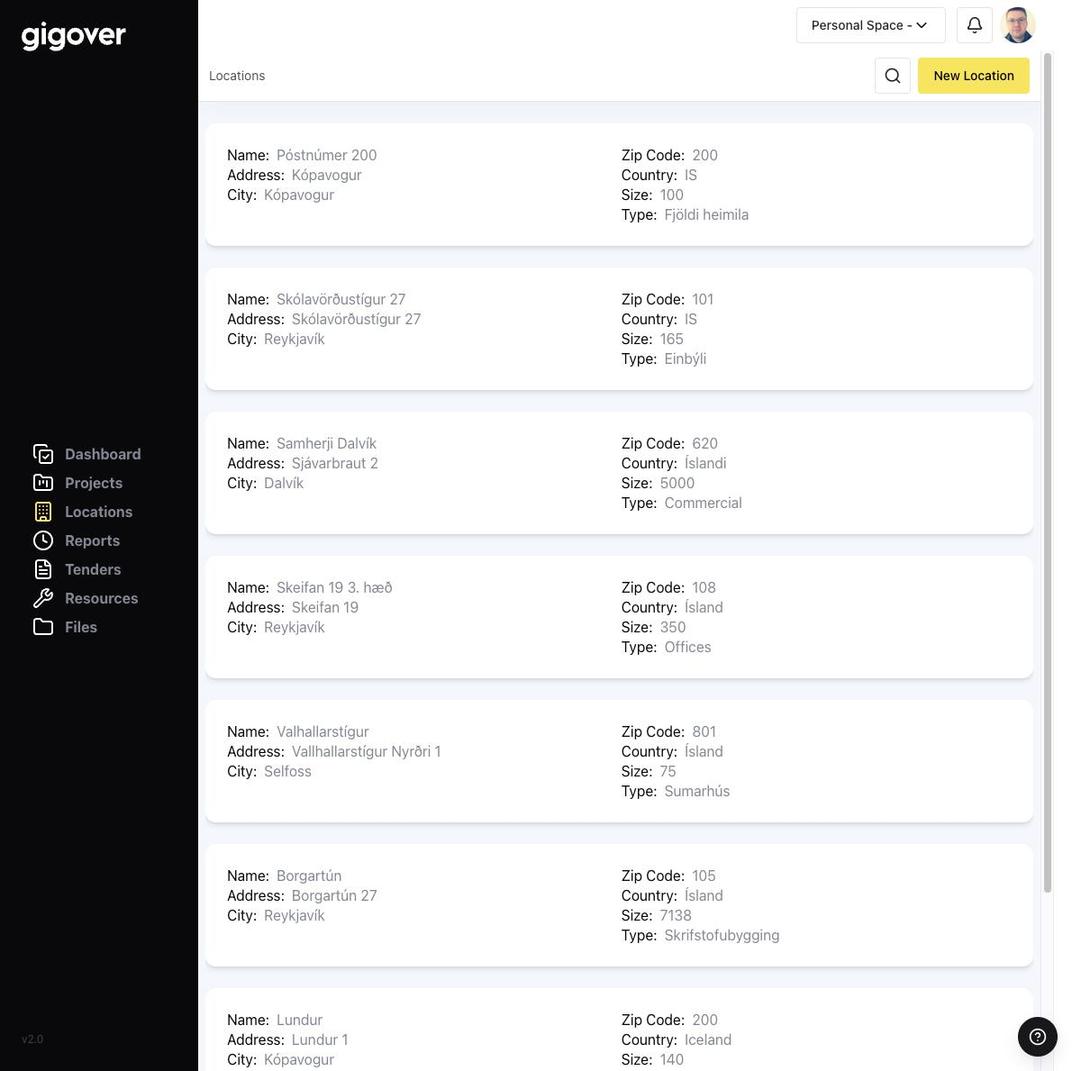 Gigover properties list with address, zip code and size